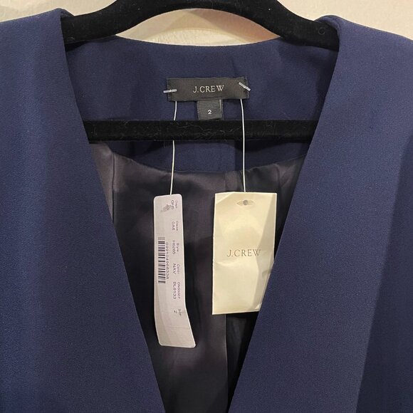New J.Crew Collarless Double-Breasted Crepe Blazer Navy Blue 2 $298 - Picture 5 of 9